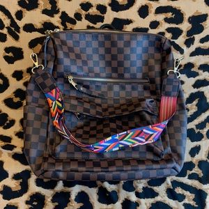 Brown Checkered Backpack